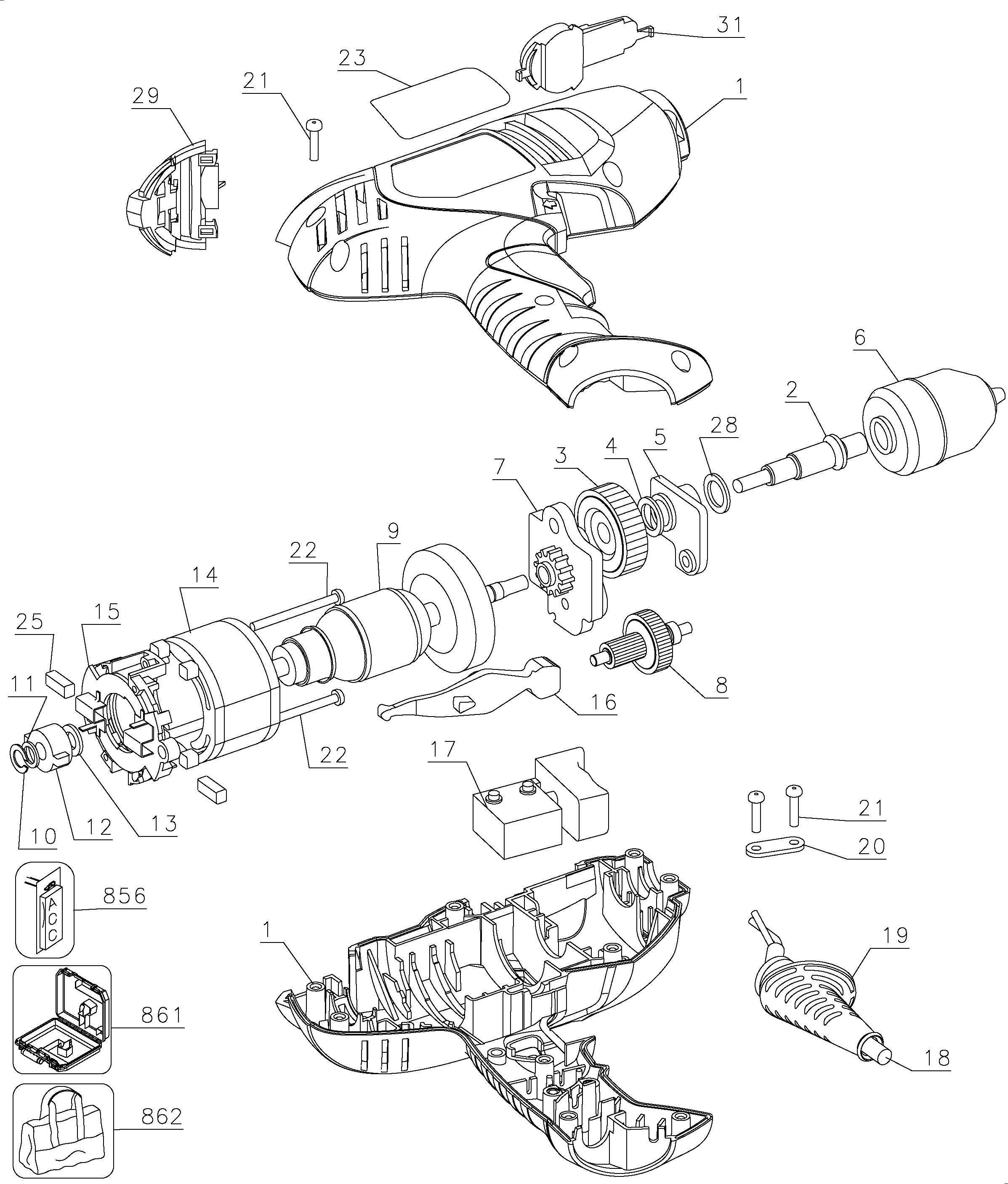 Page A Diagram and Parts List for DR201K 3 Black and Decker Boring Machine
